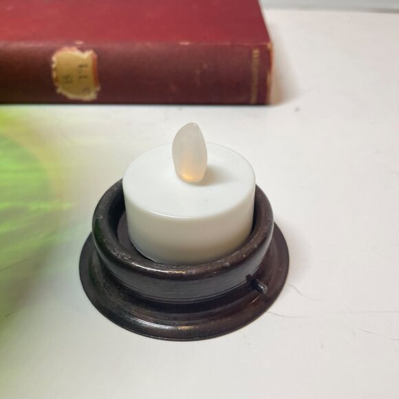 Hand-Painted Green Glass Lantern With Tree Design And Rustic Metal Top - Picture 7 of 10